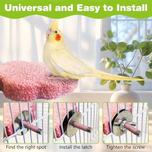 Image of PINVNBY 3PCS Bird Beak Grinding Stone Resin Bird Perch Stand Grinding Claw Birds Cage Perch Parrot Climbing Chewing Toys Parakeet Cage Accessories for Budgies Cockatiels Conures(Pink)