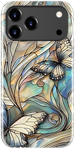 Image of Goodon for iPhone 17 Pro Max Case Cute - Wireless Charging Compatible - Dual-Layer Hard Shell + Silicone Cover - Protective Phone Case with Trendy Designs for Women - Butterflies Blue Gold