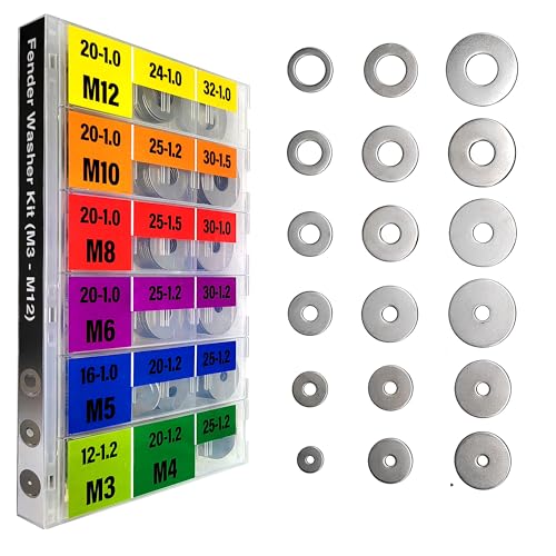 Eeeee EE970 Fender Washers For Screws (18 Types) Flat Washers Assortment 304 Stainless Steel Washers Assorted Washer Set Metal Washer Kit Large Washers Screw Washers cover