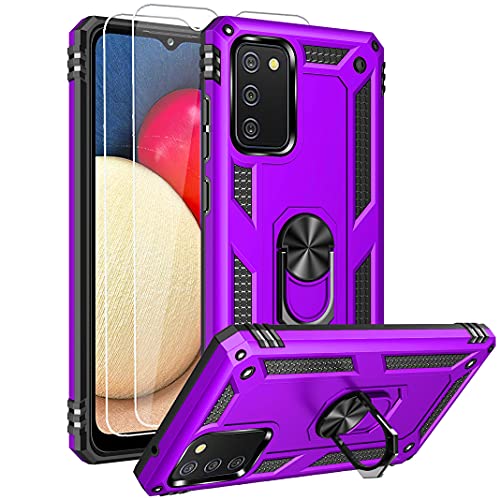 for Samsung A02s Case, Galaxy A02s Case with HD Screen Protector, Military-Grade Ring Kickstand Holder Car Mount 15ft Drop Tested Shockproof Cover Phone Case for Galaxy A02s, Purple