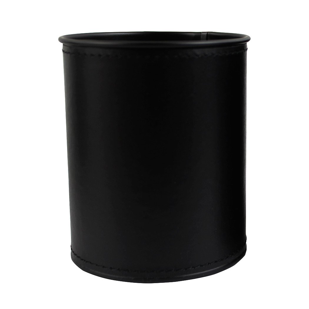 SIPLIV PU Leather Round-shaped Pencils Holder Office Desk Container Box,Large Capacity Pen Holder, Black