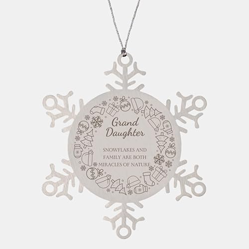 Regalos para nieta, los copos de nieve y la familia son milagros de la naturaleza., Adorno inspirador de cumpleaños y Navidad único de copo de nieve