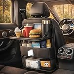 1 Pack Backseat Car Organizer, Large Capacity with Adjustable Foldable Table Tray, Waterproof PU Leather Back Seat Storage with Touch Screen Tablet Holder, Car Travel Essentials, Obsidian Black