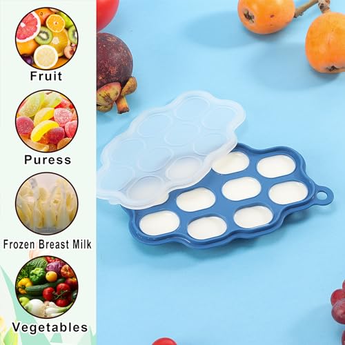 Baby Fruit Feeder & Breastmilk Popsicle Molds – (3-Pack) Teething Relief Set with Mesh & Silicone Pacifiers, Freezer Tray, Food Feeder for 0–12 Months, BPA Free – (Steel Blue) - Thumbnail 5