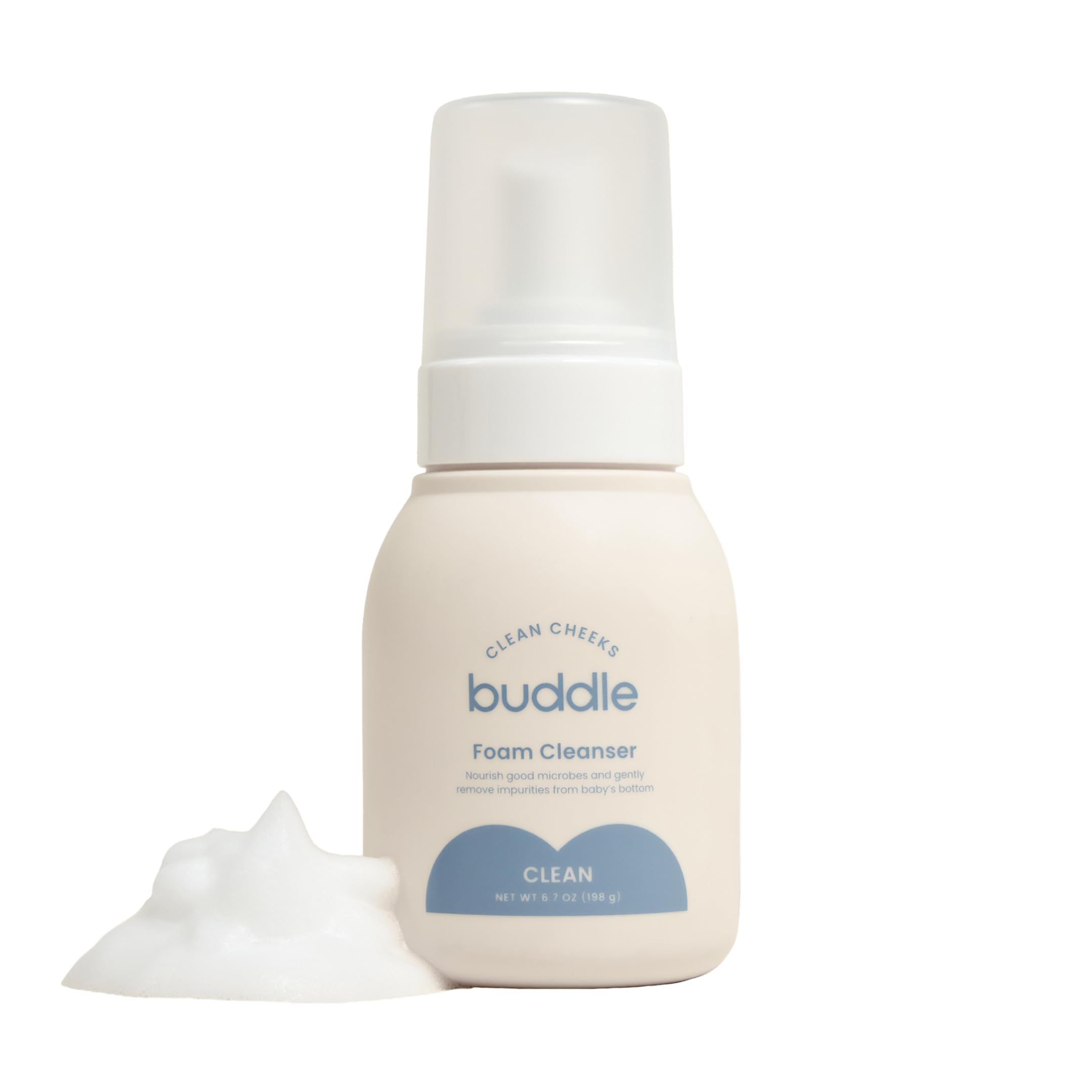Buddle Clean Cheeks Baby Micellar No-Rinse Foam Cleanser for Diaper Changes, Microbiome Friendly and Gentle for Sensitive Skin, Paraben & Fragrance