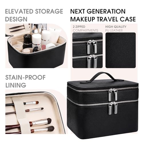idoltimes Makeup Case, Large Capacity Waterproof Double Layer Cosmetic Bag with Removable Divider, Double Compartment Brush Organizer, Multi-functional Travel Organizer by idoltimes - Image 3