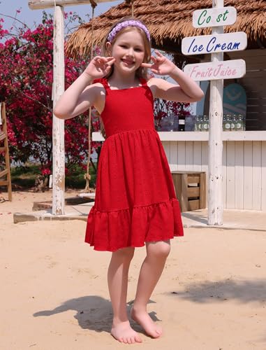 FYMNSI Toddler Dress Girls Ruffle Shoulder Straps Eyelet Sundress Kids Summer Outfits Casual Birthday Party Pageant Dresses4