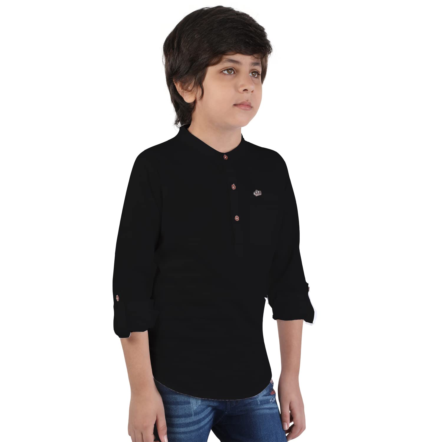 Z & G trends Boys' Black Coloured Plain Regular Fit Cotton Shirt