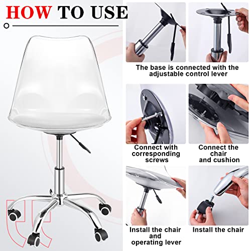 Clear Rolling Desk Chair Adjustable Home Office Vanity Chair Swivel Clear Plastic Chair Seat Clear Chair With Wheels Rolling Office Vanity Chair Acrylic Office Chair Drafting Chair For Home Office #TOP5