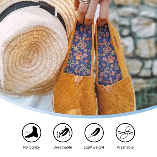 Image of 6 Pair Women No Show Socks Anti-Odor Sockless Shoe Insert Size 9-13 | Thin Shoe Insoles,Breathable,Comfort Barefoot Shoe Liner,Machine Washable,Moisture Control,Cute,Everyday Insole,Floral Print