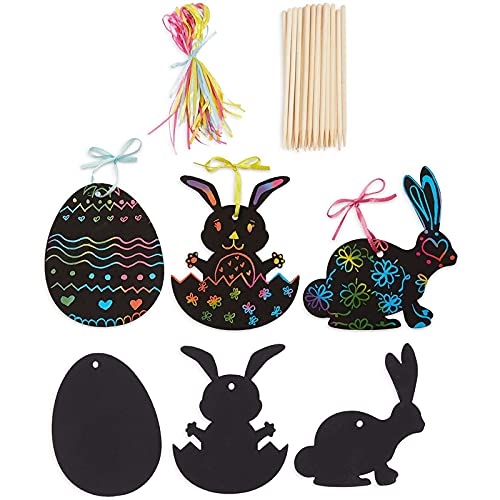 Bright Creations Easter Scratch Art Kit for Kids, Paper Ornaments with Bunny & Easter Eggs...
