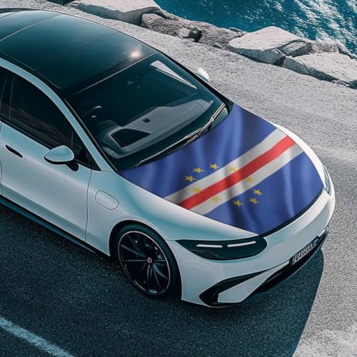 Image of Car Hood Cover Cape Verde Flag Print Car Hood Protector Waterproof Universal Automotive Exterior Accessories Patriotic Decorations for Compact Vehicles Sedans Trucks SUVs for Sports Events
