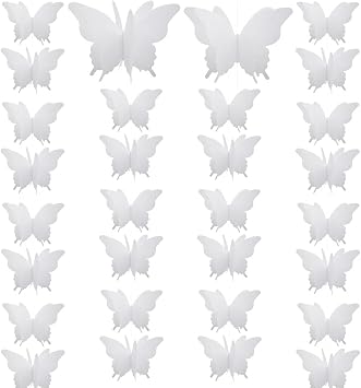 4Pcs Large Butterfly Paper Garland Butterfly Curtain Hanging Paper Flower Butterfly Banner Hanging Decoration for Halloween Birthday Party Baby Shower Wedding Showcase Decoration White/HD