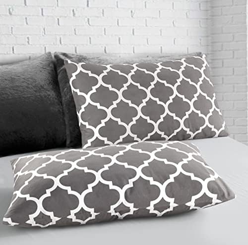Adam Home King Size Duvet Cover Sets - 3 PCS Printed Duvet Cover King Size- Ultra Soft Microfiber Bedding Sets King Size with Pillowcases- 230 x 220cm - Grey