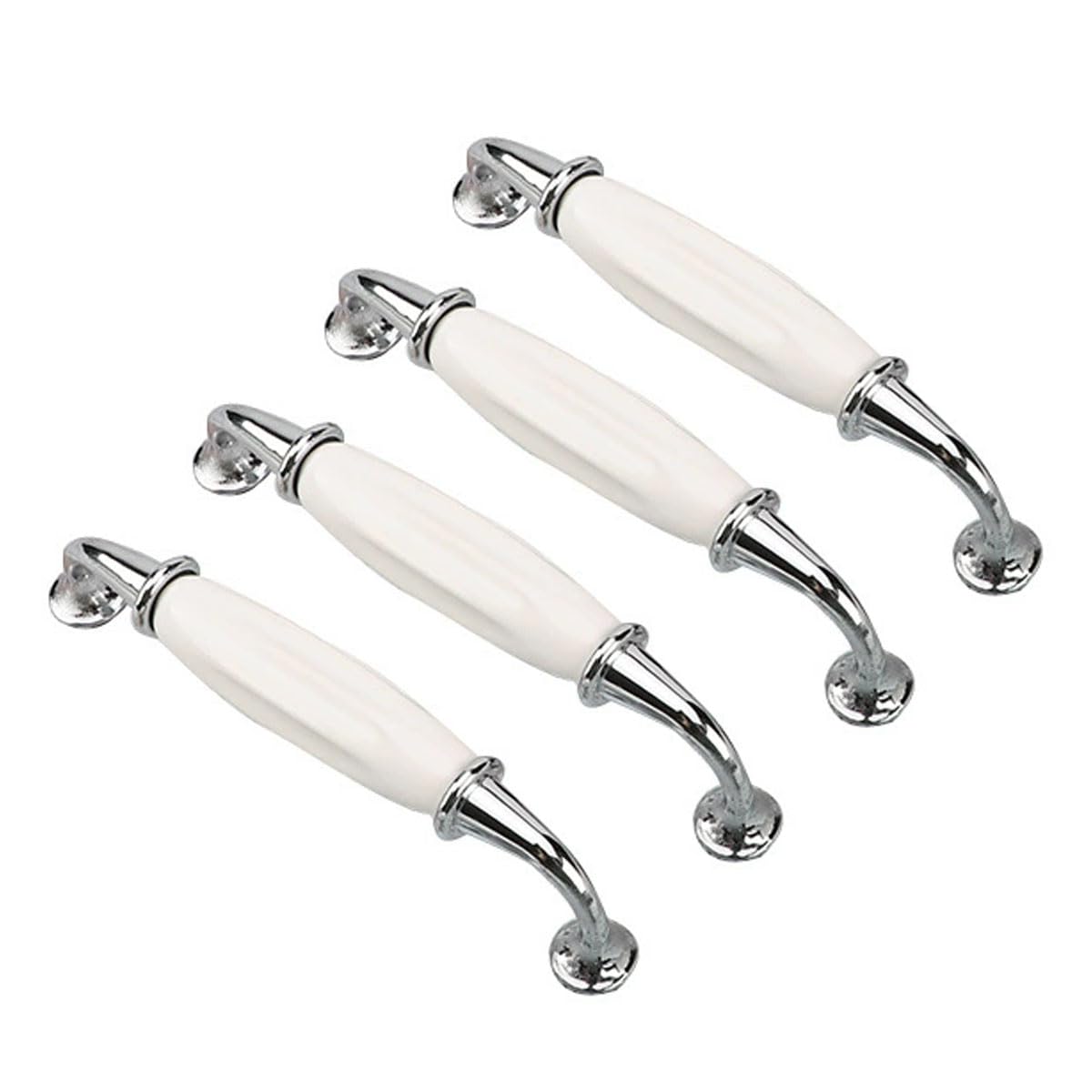 Wszgrjdm Silver 4Pcs Ceramic Zinc Alloy Cabinet Handle, Drawer Handles, Door Knobs For Replacement, For Drawer, Cupboard, Bathroom Cabinet, Wardrobe Door(Single Hole/96/128Mm)