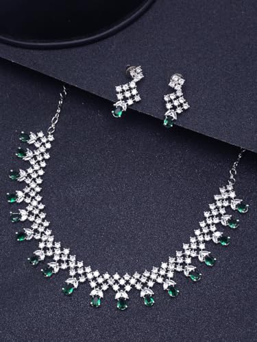 Image of Yellow Chimes Jewellery Set for Women and Girls American Diamond Jewellery Set | Rosegold Rhodium Plated AD Necklace Set for Women | Birthday Gift for Girls & Women