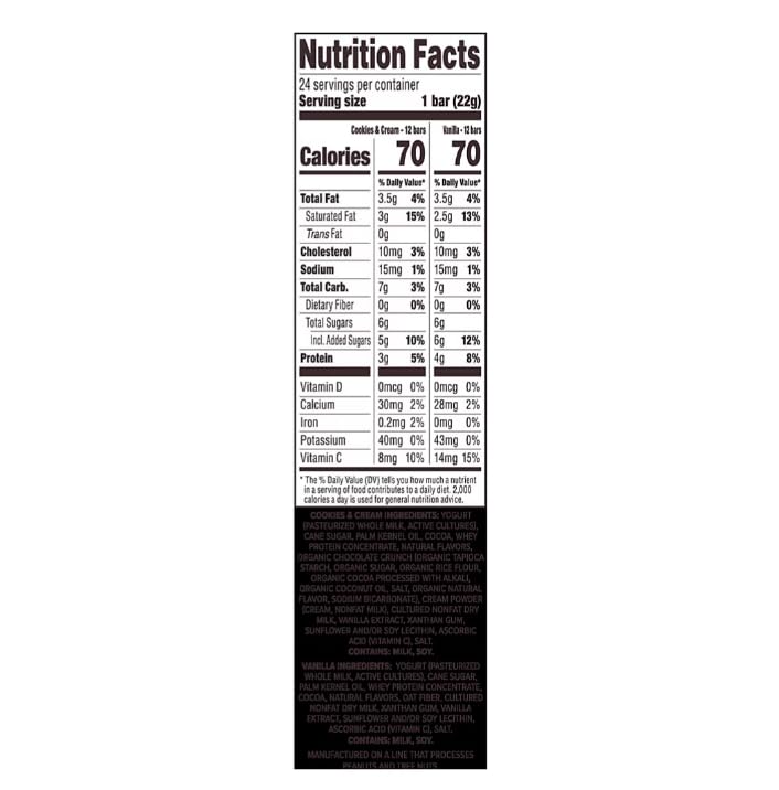 Greek Cookies & Cream, Vanilla Yogurt Bars, Mini Bars Pack, 24 pk./0.78 oz.