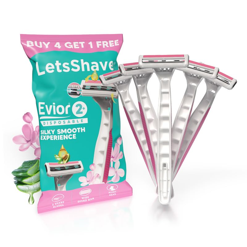 LetsShave Evior 2 Disposable Body Hair Removal Razor for Women with Vitamin E Lubricating Strip (Pack of 5)