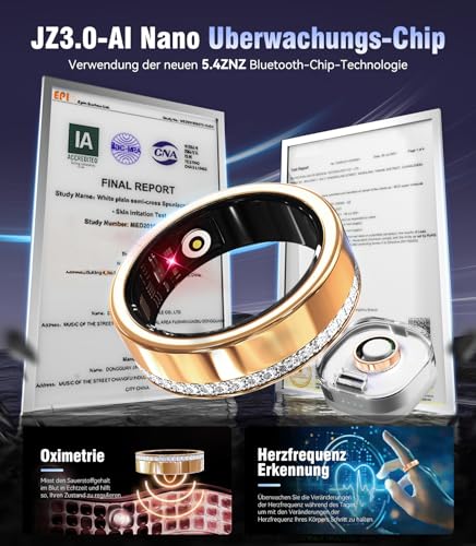 Image of 10 Gen Diamond Smart Ring and Wireless Charging Case【Industry Ranking No.1 - 0 Measurement Error】 2026 Smart Ring for Women & Men for Sleep Tracking Wearable Device,Fitness Ring Gold 7#