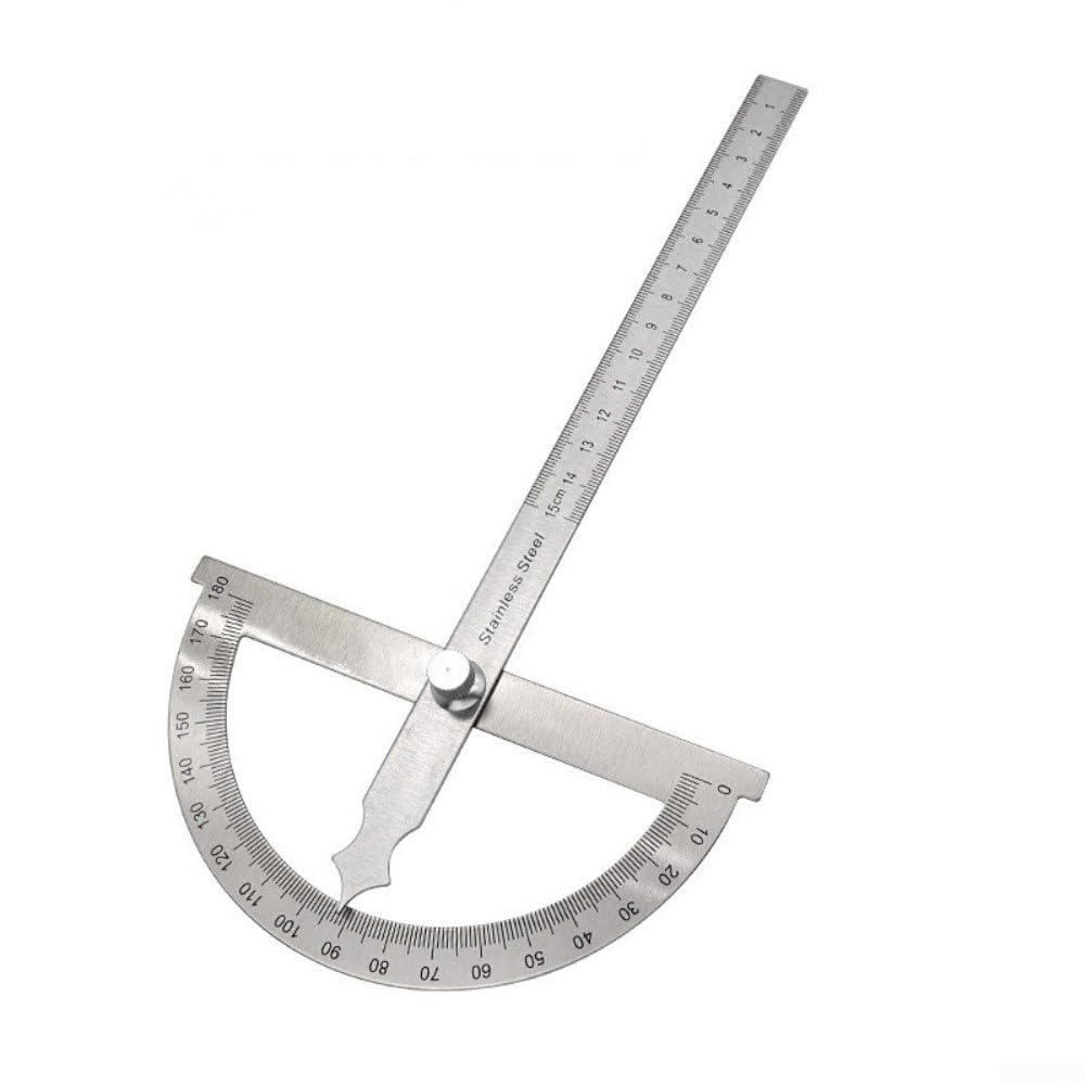 Goniometro professionale in acciaio inox a 180 gradi con blocco a vite, strumento di misurazione angolare per misurazioni precise e uso in falegnameria