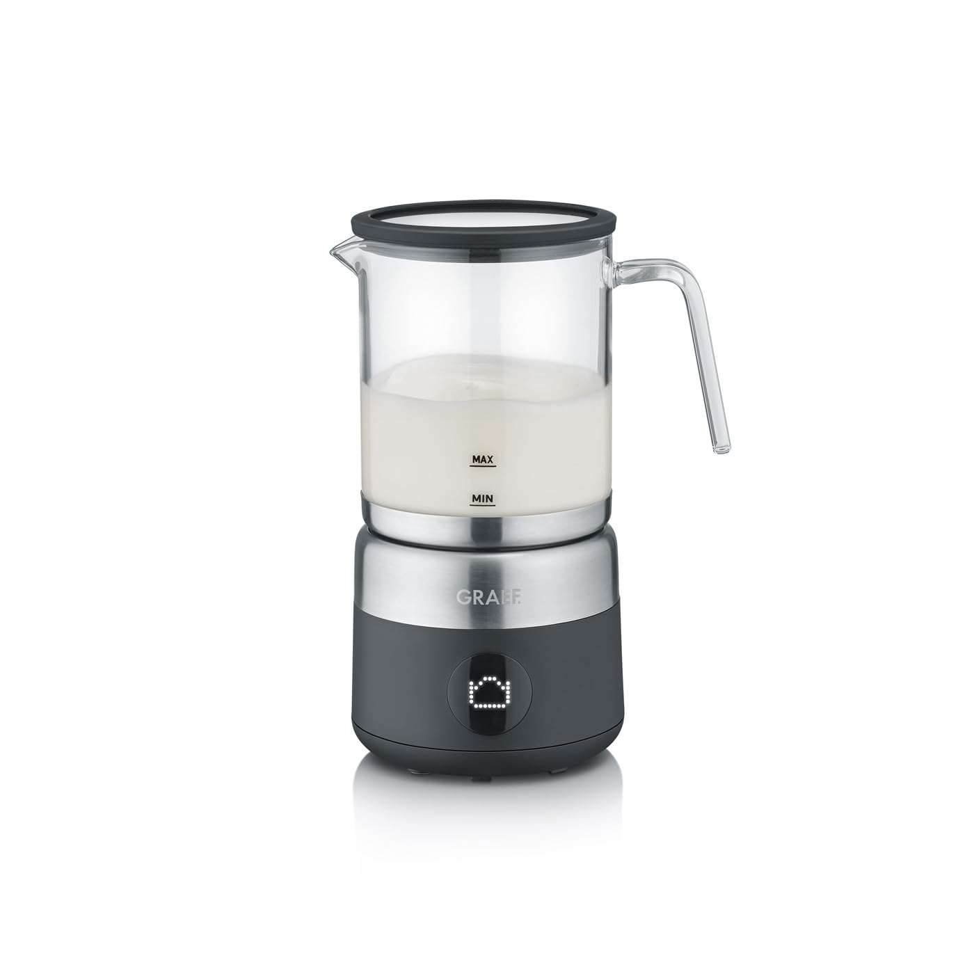 GRAEF MS802EU - Espumador de leche eléctrico, hasta 500 ml de espuma de leche en calidad barista, jarra de cristal extraíble, 5 programas, apagado automático, pantalla táctil, color negro