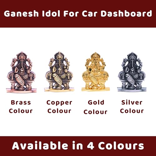 Image of anciently Ganesh Idol for Car Dashboard | Vinayagar Idol for Car Dashboard, Metal, 1 Piece (Gold Colour)