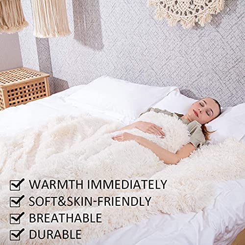 YUSOKI Twin Size Faux Fur Throw Blanket(Cream White,60" x 80"),Whithout Pillows,Winter Lightweight Plush Fuzzy Soft Cozy Microfiber Comfy Bed Blanket for Women Kids Girls Couch Sofa Washable