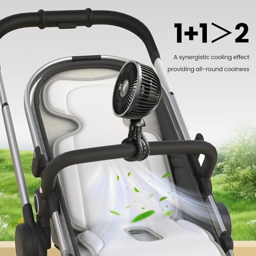 Image of Baby Stroller Cooling Pad with 2 Built-in Blower Up to 10H MAX 10000 mAh Rechargeable 3 Speed Adjustable Car Seat Liner Cooling Cushion for Toddler Outdoors Summer Baby Essentials