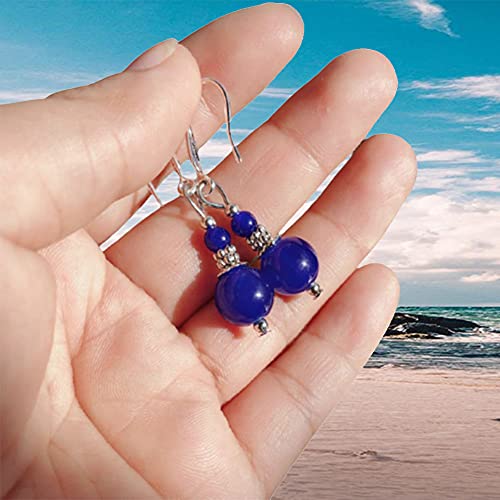 Turquoise Earrings for Women Double Lapis Lazuli Drop Earrings Natural Stone Round Bead Dangle Earrings Fashion Jewelry Gift4