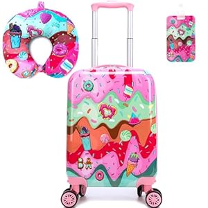 Cute Kid’s Luggage Set 2 Piece Suitcase Set 16’’ Hardside Luggage with Spinner Wheels Girls Carry on Toddler Travel Rolling Suitcase Carry on Luggage Airline Approved