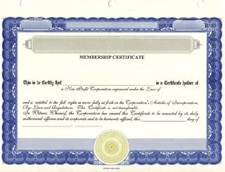 100 Blue CorpKit Standard Wording Non-Profit Membership Certificates-NP