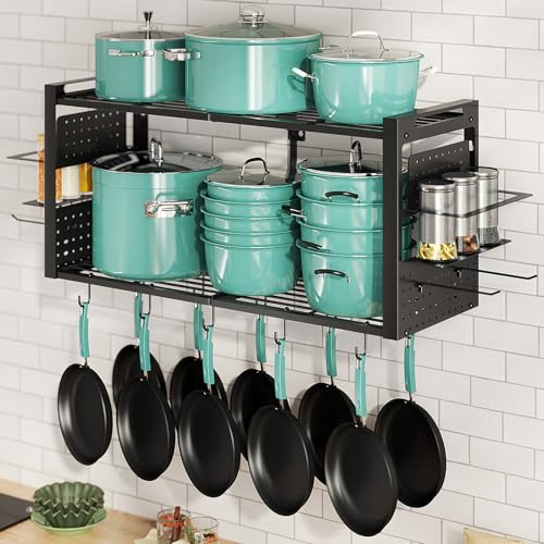 Freexployer 31 Inch Pot Rack Wall Mounted, 2-Tier Pots and