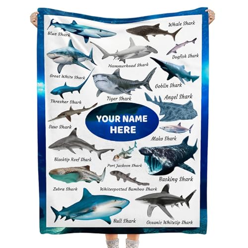 Shark Custom Name Blanket-Personalized Baby Blanket for Girls Boys Shark Lovers Shark Gift for Infant Newborn Kid Soft Flannel Blanket 40