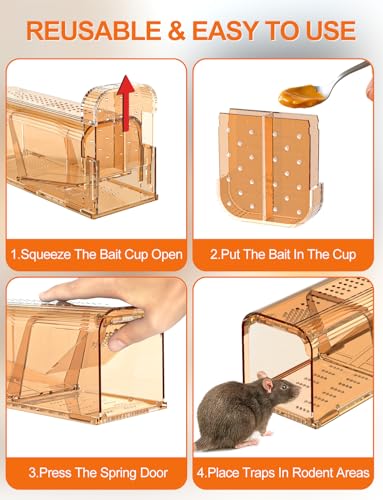 TAKRINK Mausefalle Lebend 2er Set Tierfreundlich Mäusefalle Hochsensitive Lebendfalle Maus Wiederverwendbar Kein Kontakt mit Ratten für in der Küche im Garten im Lager(17X6.2X6.5CM)
