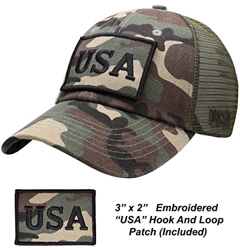 Image of Antourage American Flag Unconstructed Unisex Mesh Snapback Baseball Hat Cap for Men and Women +2 Patriotic Patches Included