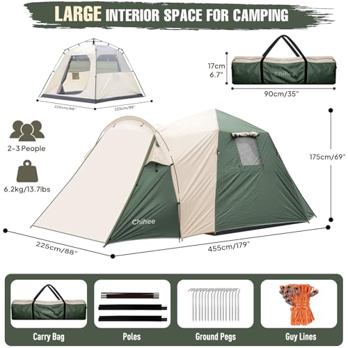Chihee Camping Tent 2-3 Person Pop Up with Hydraulic Structure Family Tents Waterproof Windproof Outdoor Shelter Travelling Spacious One-Room Layout Quick Setup Durable Fiberglass & Aluminum Frame - image 3