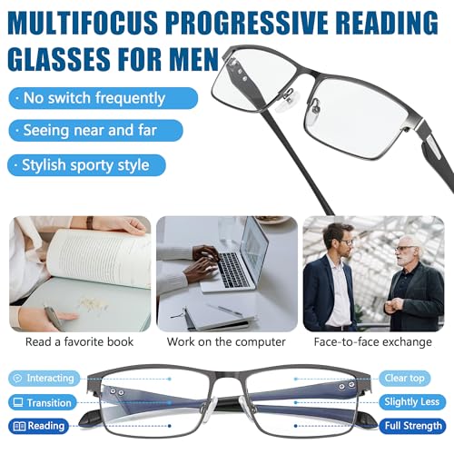 Image of Photochromic Progressive Multifocus Reading Glasses Men Transition Blue Light Blocking Multifocal Computer Readers