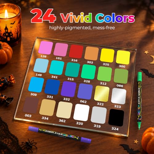 Image of Betem 24 Colors Paint Markers for Glass, Dual Tip Acrylic Paint Pens