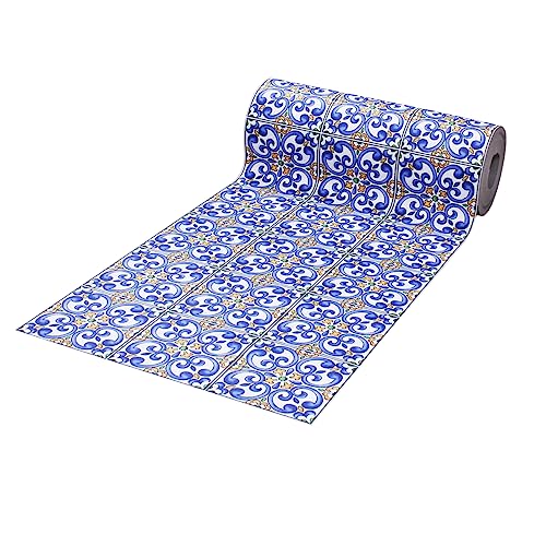 SaRani Tappeto Guida Passatoia Corsia Runner da Cucina Gomma Antiscivolo Maiolica Flessibile Tagliabile Morbido Vietrese Mattonella BLu (150x50 cm, Mattonella)