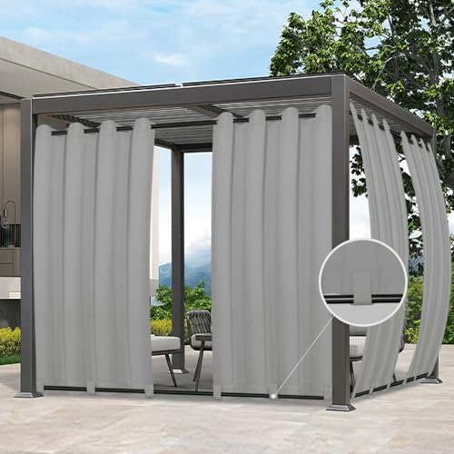 Image of Easy-Going Outdoor Curtains for Patio 1 Panel, 54x96 inch, Light Grey | Waterproof, Windproof, Weatherproof Privacy Outdoor Curtains for Cabanas Porches and Pergolas, Grommet Top and Tab Bottom