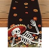 Artoid Mode Daisy Sombrero Hats Skull Day of The Dead Table Runner, Dia De Los Muertos Mexican Kitchen Dining Table Decoration for Home Party Decor 13x72 Inch