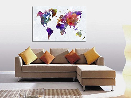 Wieco Art Old Colorful World Map Extra Large Modern Gallery Wrapped Giclee Canvas Prints Artwork Abstract Landscape Pictures Paintings On Canvas Wall Art For Living Room Home Office Decorations Xl #TOP3
