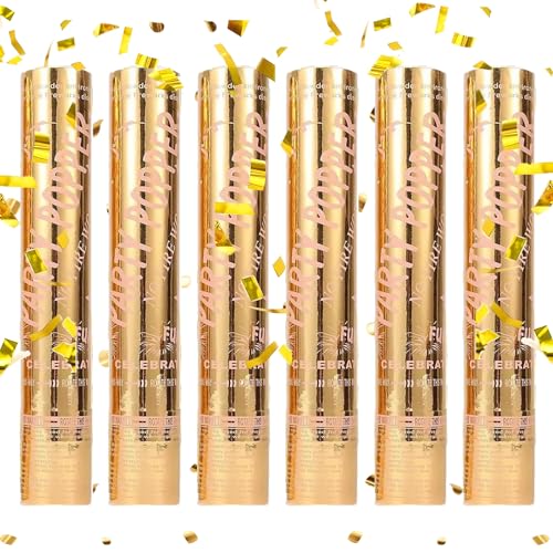 Konfetti Kanone - 6 Stück 30cm Goldfolie Konfettikanone Poppers mit Goldenen Parteien Confetti Kanone Konfettistrahl Party Popper für Geburtstagsfeiern Hochzeiten Jubiläen Babyparty Veranstaltungen