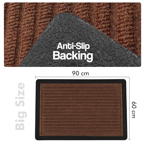 Image of Yellow Weaves Large Size (60x90 cm) Door Mat for Home Entrance, Outdoor Rubber Mat - Non-Slip, Anti Skid Foot Mat, Dirt Trapper, Heavy-Duty, Waterproof Doormat (Stripe Design, Coffee Brown Color)