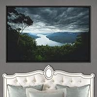 Framed Canvas Wall Art Calming Waters Aerial Cool Lake Landscape Multicolor Photography Realism Relax/Calm - 16x24 inches