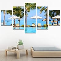 SIGNWIN 5 Panel Canvas Wall Art Modern Art Beach Coastal Multicolor Photography Relax/Calm Tropical for Home Decorations Ready to Hang - 60