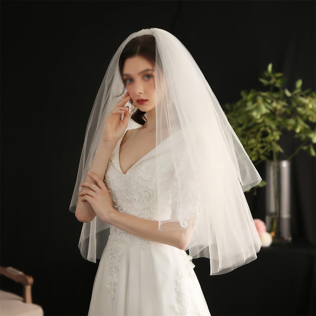 European and American Layer Bridal Headdress Retro White Mid Length Super Immortal Wedding Veil