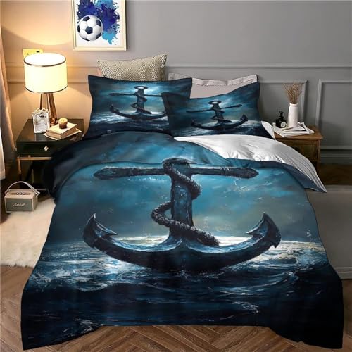Housse de couette américain 3D confortable pour lit double style marin - 6