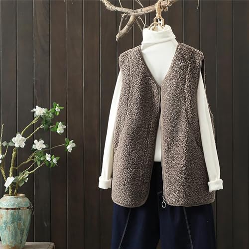 Chaleco de forro polar para mujer Z04 con botones en color café talla 3XL 2
