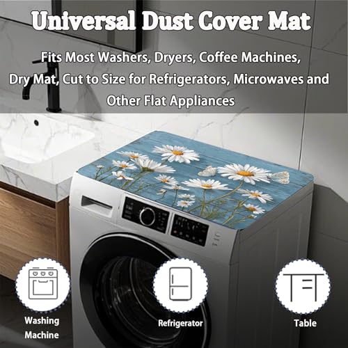 Image of Washer Dryer Top Cover Mat, Non-Slip Laundry Room Decor, Laundry Room Kitchen Appliance Decor Protector Universal 23.6 inchx19.7 inch (Daisy)